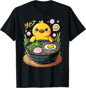 Kawaii Cute Duck Eating Ramen Noodles T-Shirt - T-Shirt | Black