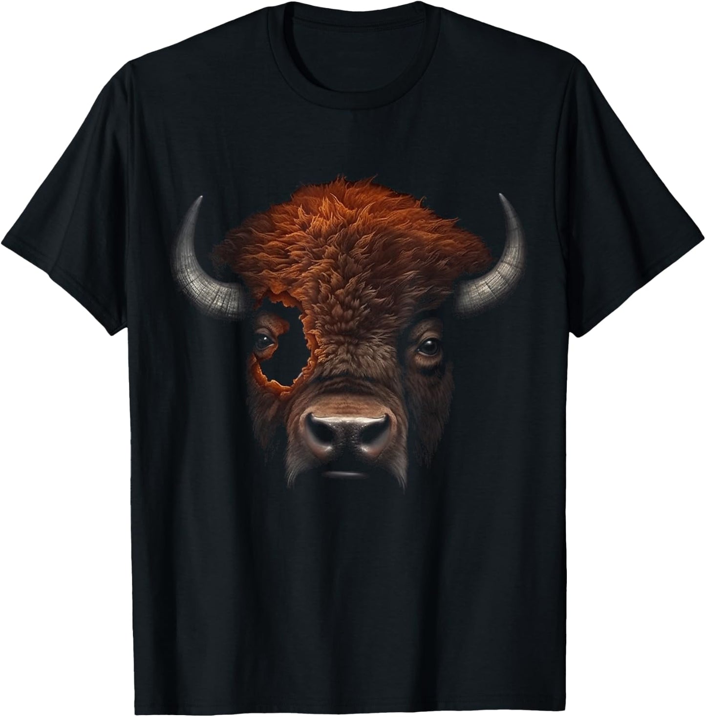 Bison Artwork - Animal Forest Motif Art Bison T-Shirt - T-Shirt | Black