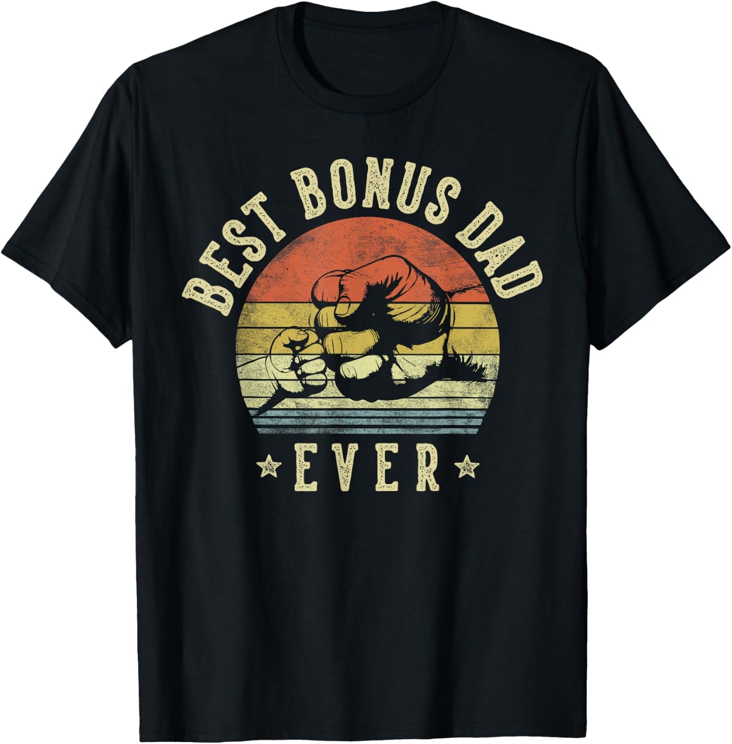 Best Bonus Dad Ever Retro Fist Bump Vintage Design Bonus Dad T-Shirt - T-Shirt | Black