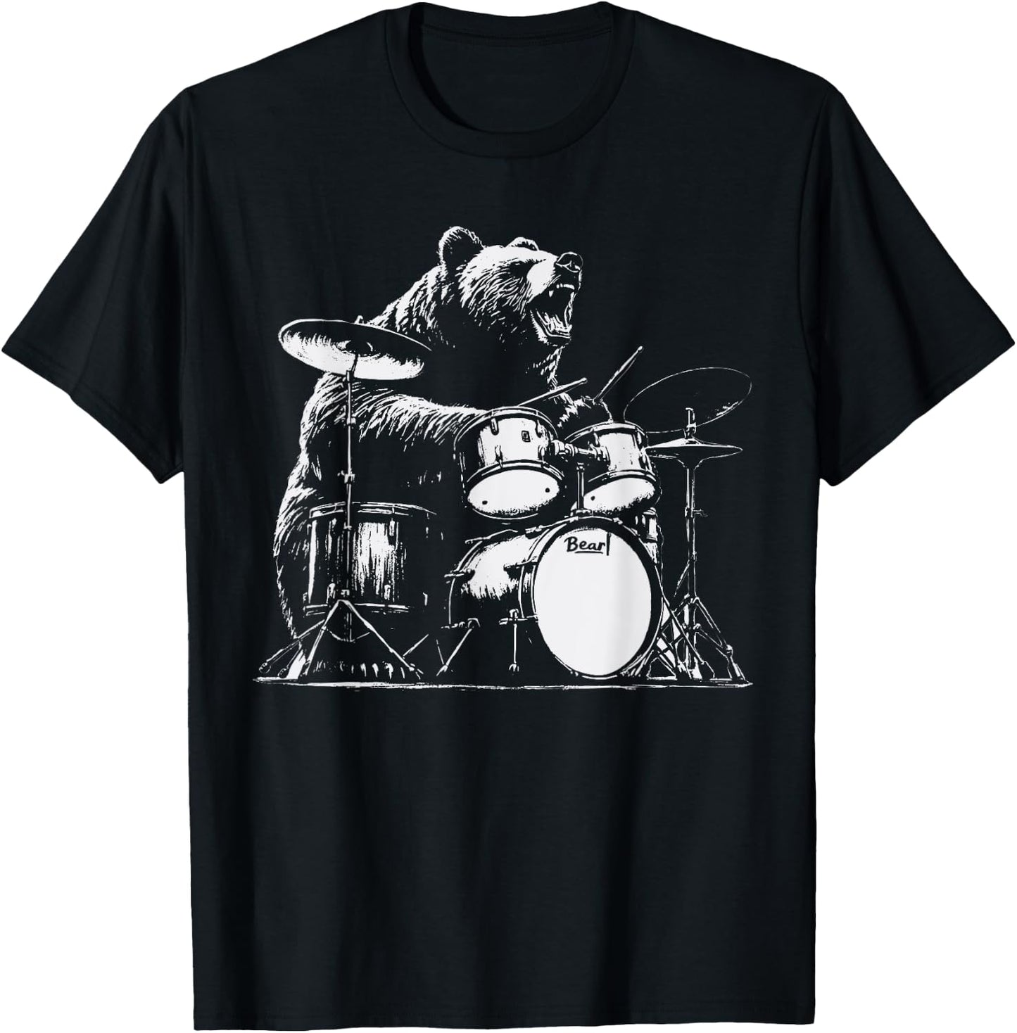 Rock Bear Playing Drums - Funny Drum Bear Music T-Shirt - T-Shirt | Black