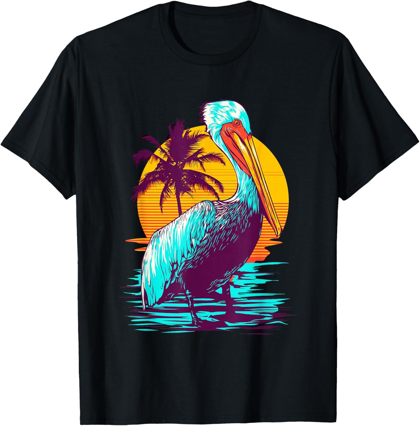 Bird Wildlife Animal Beautiful Nature Vintage Tropical Animal Print Pelican - Black, Small, , Classic Fit, Short Sleeve, Cotton 60% Polyester 40% T-Shirt - T-Shirt | Black