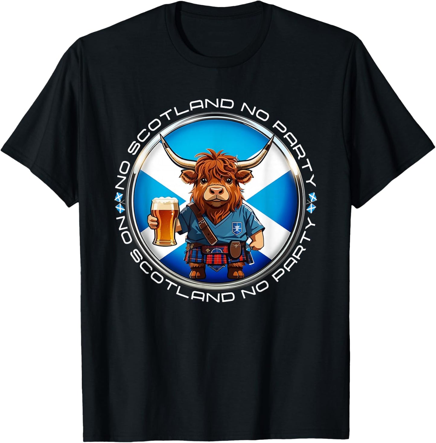 No Scotland No Party Scottish Pride Scotland Highland Cow T-Shirt - T-Shirt | Black