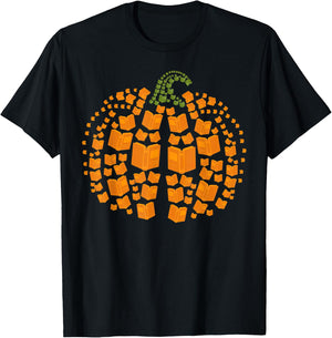 Vintage Book Pumpkin Autumn Fall Librarians Bookworm Teacher T-Shirt - T-Shirt | Black