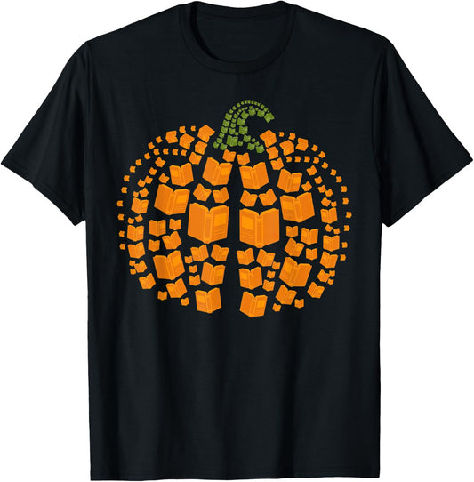 Vintage Book Pumpkin Autumn Fall Librarians Bookworm Teacher T-Shirt - T-Shirt | Black
