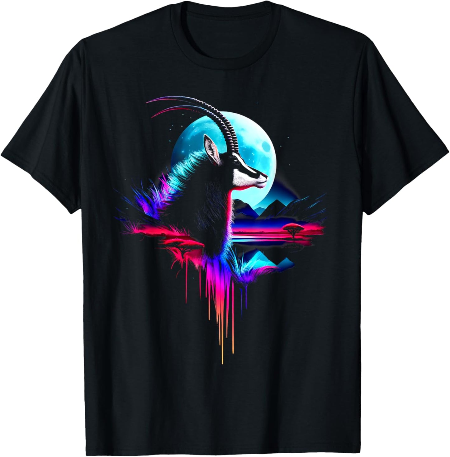 Colorful Sable Antelope Spirit Animal Cool Illustration Art T-Shirt - T-Shirt | Black