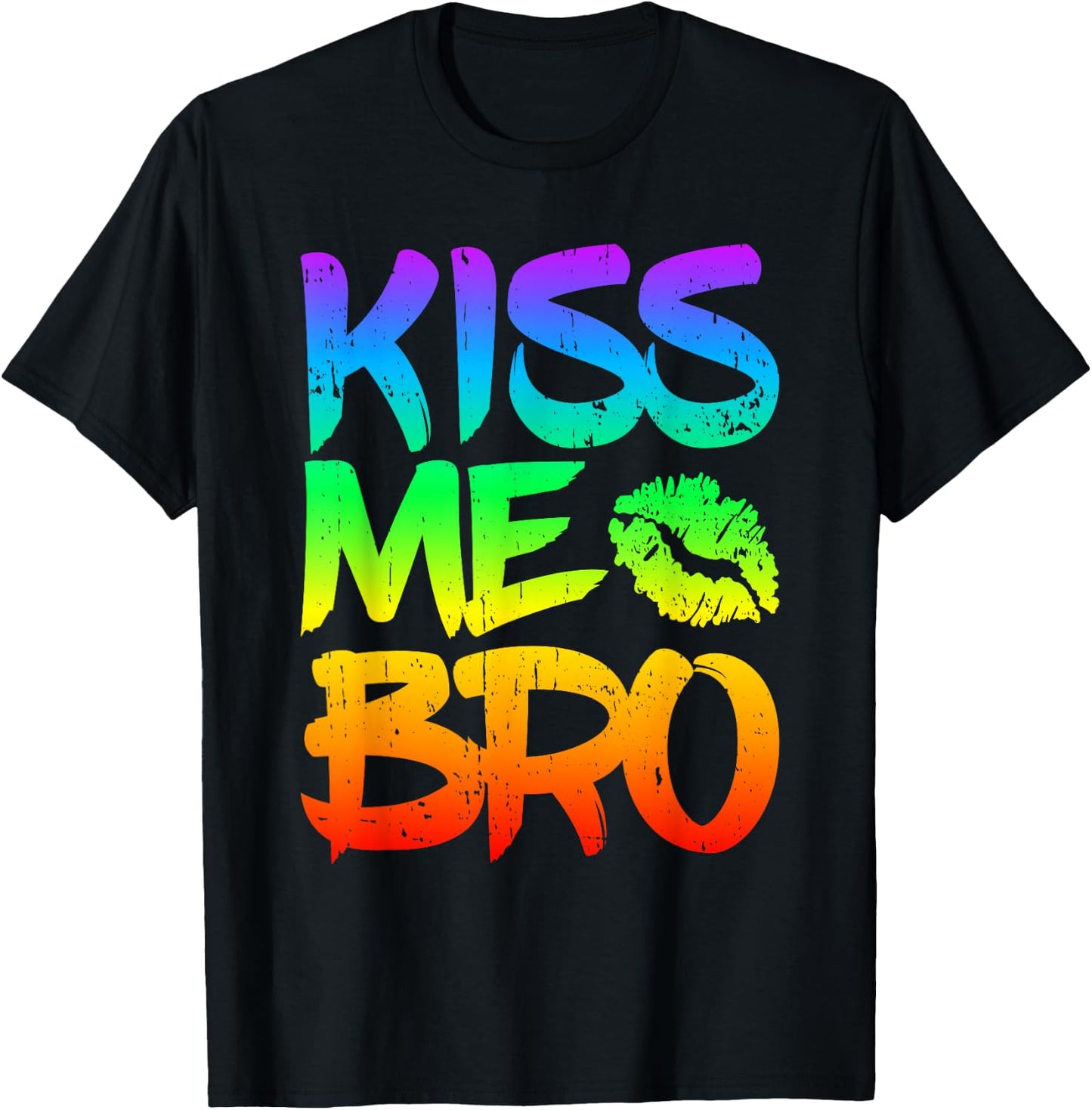 Men's Kiss Me Bro Gay Pride Month LGBT Ghomosexual Rainbow , black T-Shirt - T-Shirt | Black