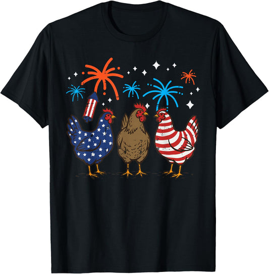 4th of July Chickens Patriotic Farm Animals Men Women Kids T-Shirt - T-Shirt | Black