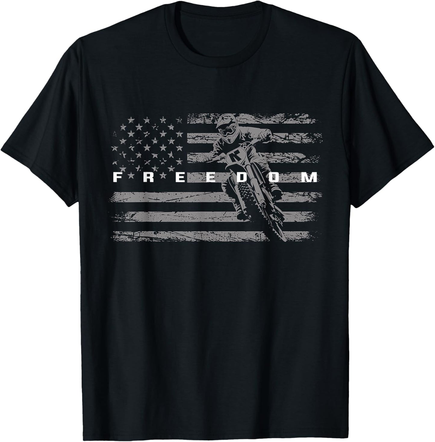 Motocross Freedom Dirt Bike American Flag Design 4th of July T-Shirt - T-Shirt | Black