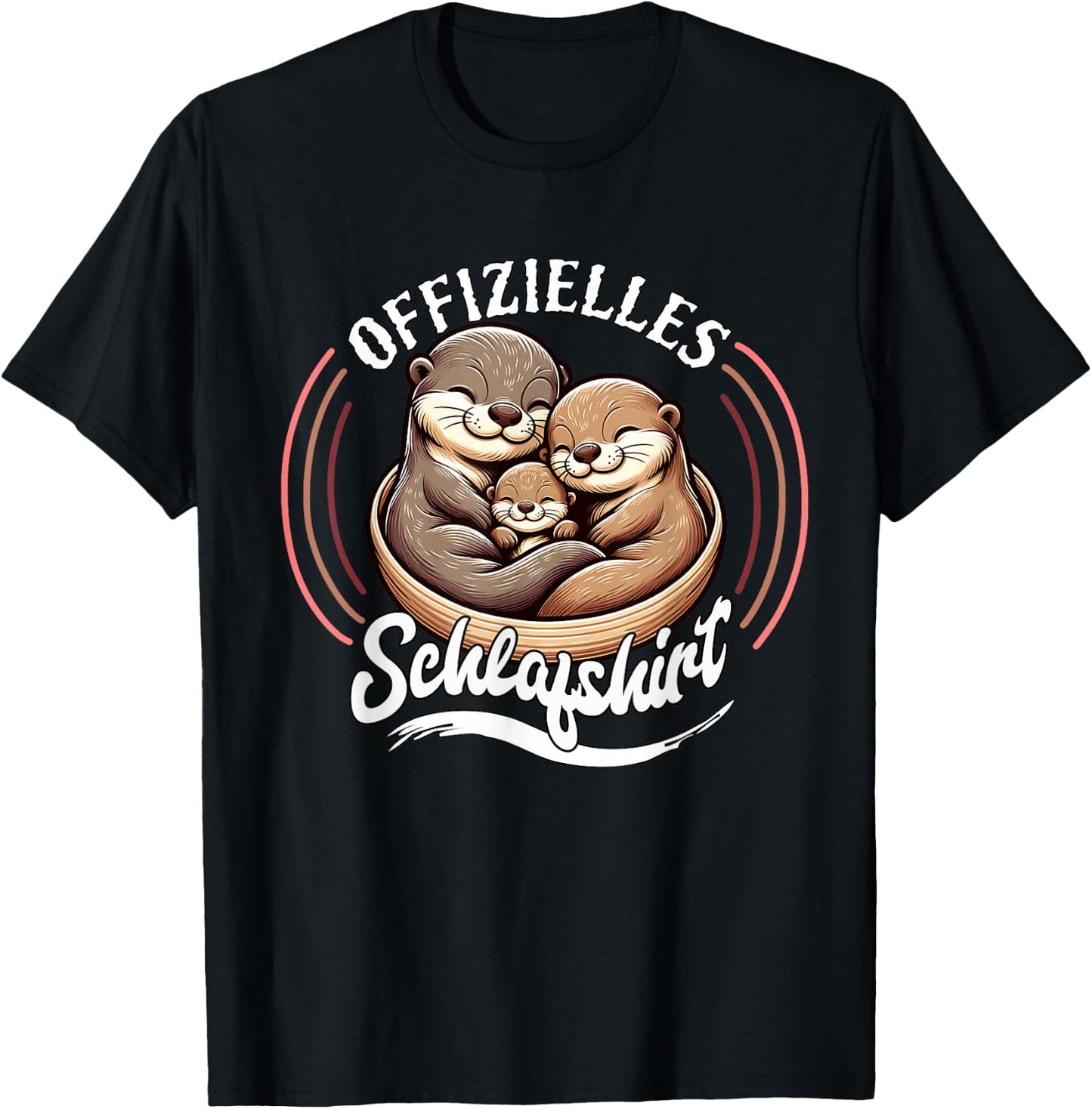Official Sleep Shirt Otter Family with Child Men's Women's , black T-Shirt - T-Shirt | Black