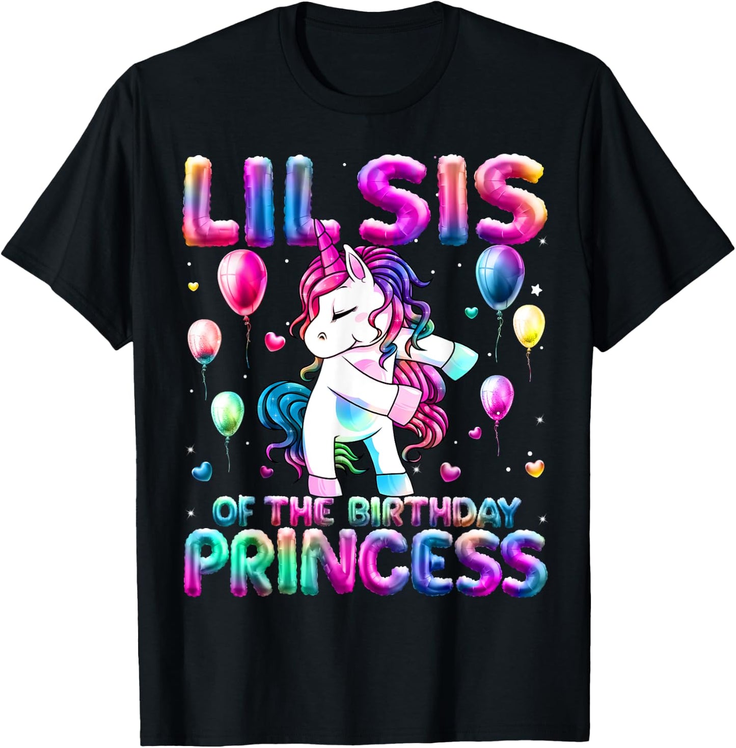 Sister of the Birthday Princess Girl Flossing Unicorn Sister T-Shirt - T-Shirt | Black