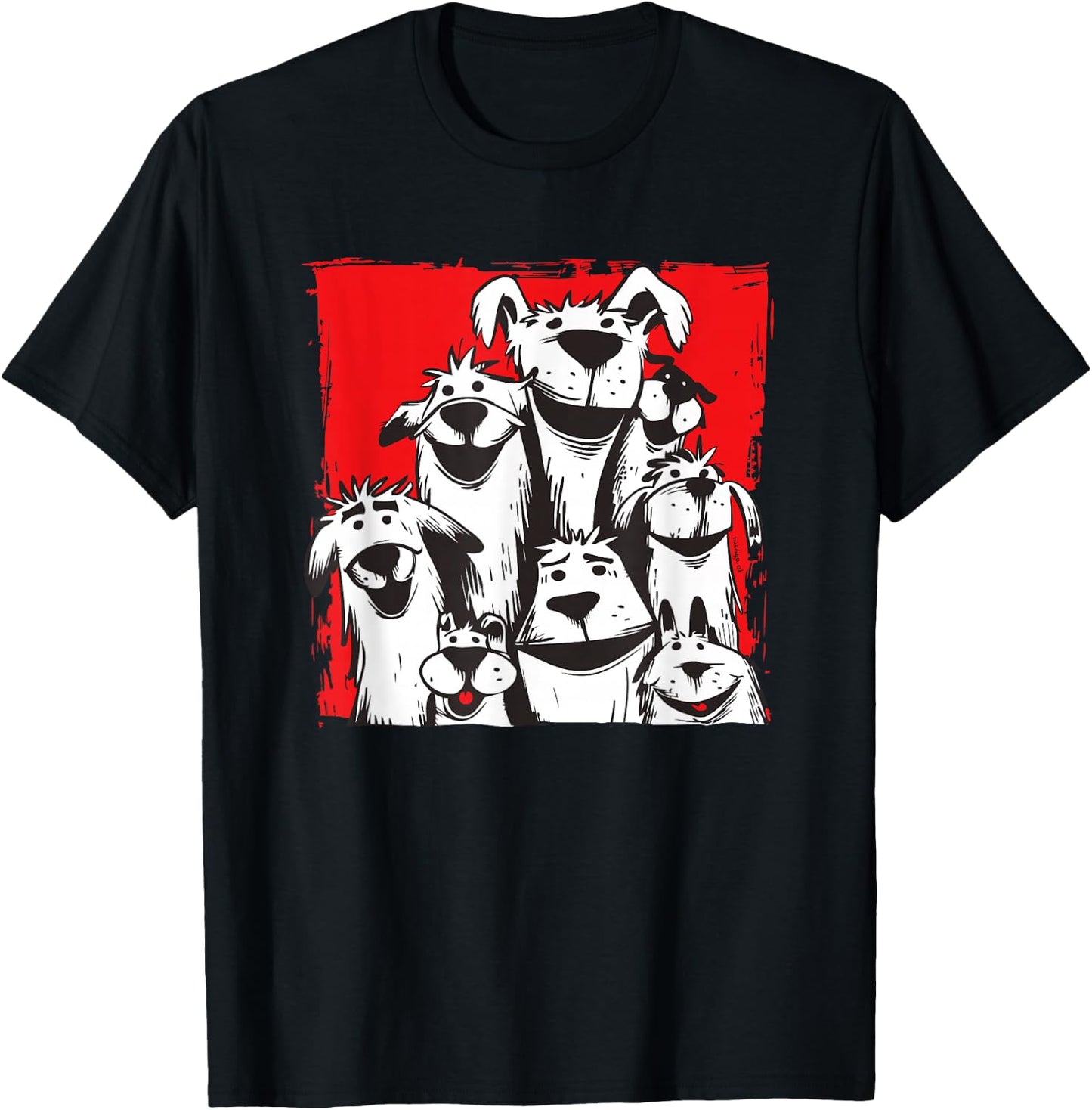 Hundeillustrationen by mischga - Lustige Hunde Gruppe Comic Hundeliebe - Erwachsene & Kinder - Schwarz - Small - Kurzarm - Novelty Cartoon Hundeliebe - Hunde - Alltagslook T-Shirt - T-Shirt | Black