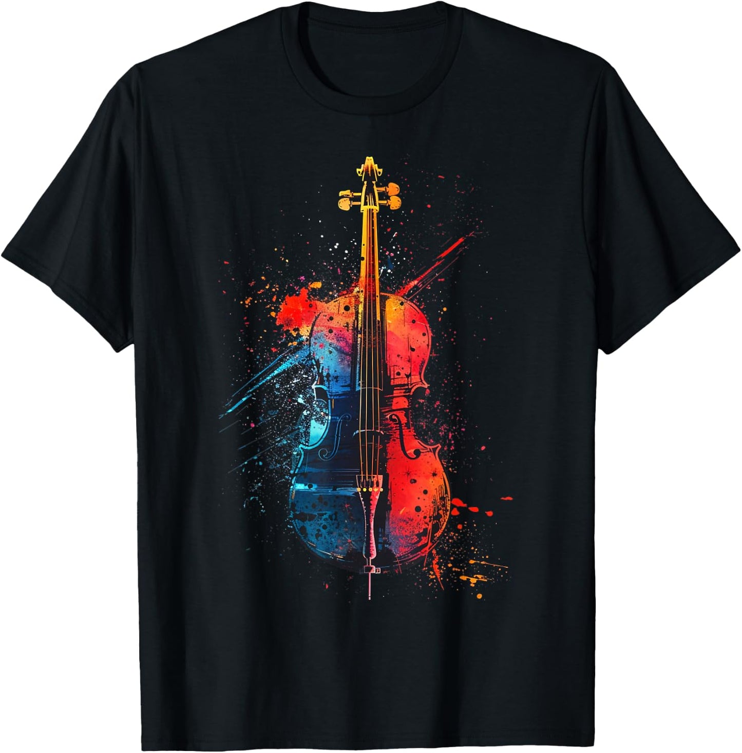 Cello Instrument on Colourful Painted Cello , black T-Shirt - T-Shirt | Black