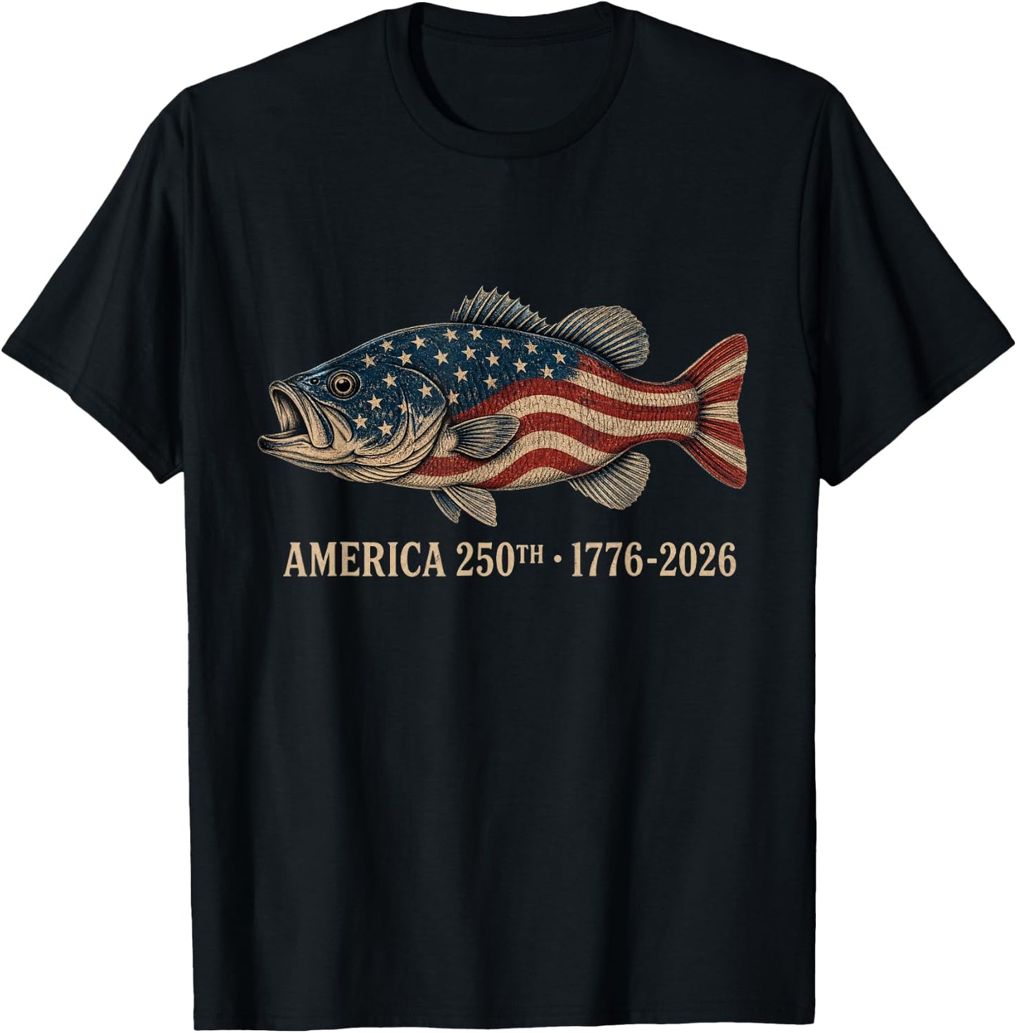 250 Years 1776-2026 Bass Fishing 250th Anniversary 4th July T-Shirt - T-Shirt | Black