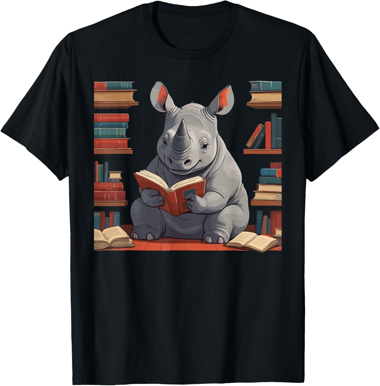 Rhinoceros is reading a Book, Reading Rhinoceros T-Shirt - T-Shirt | Black