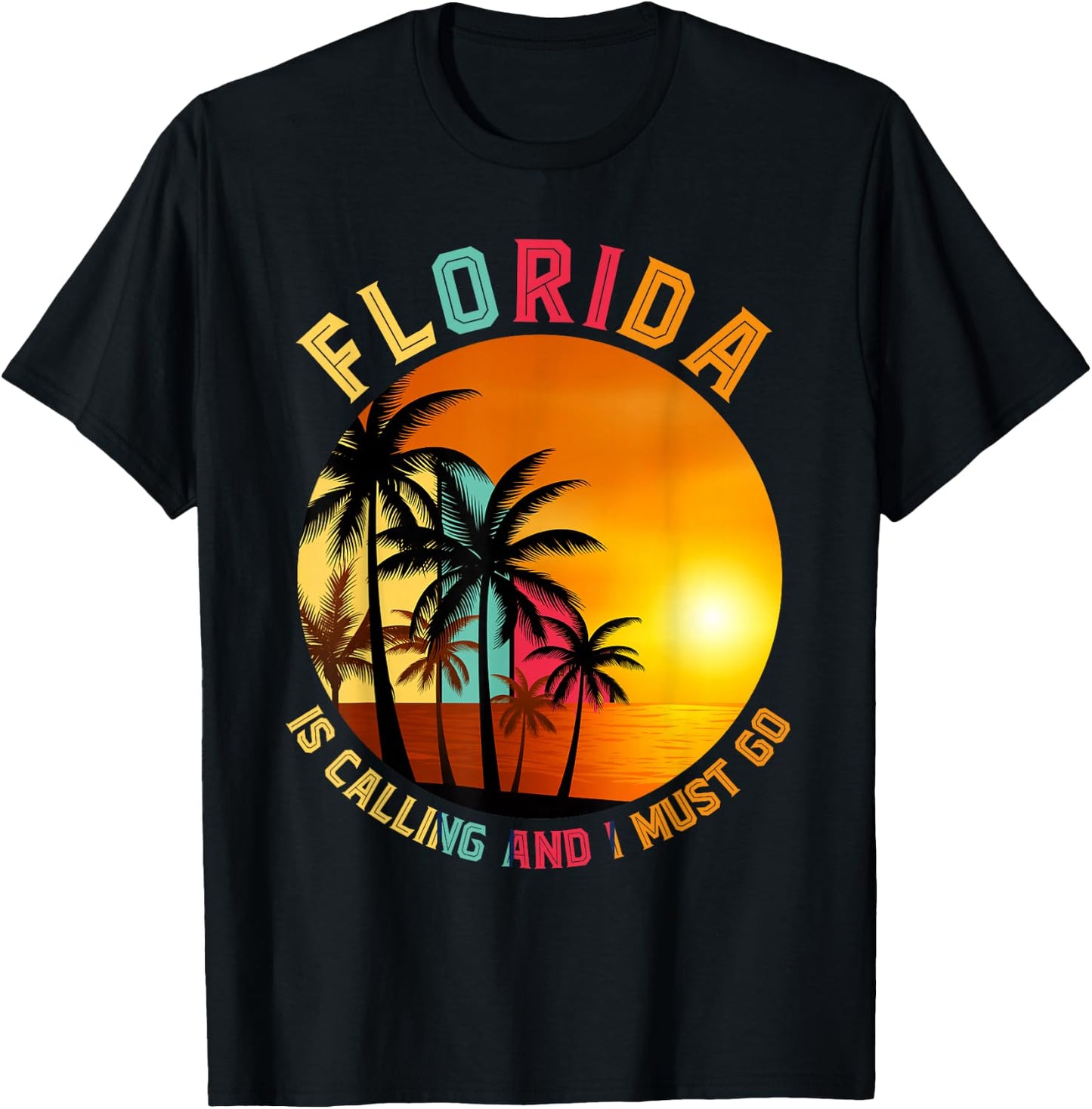 Miami Beach Vacationer Palm Trees Summer Holiday Funny Florida T-Shirt - T-Shirt | Black