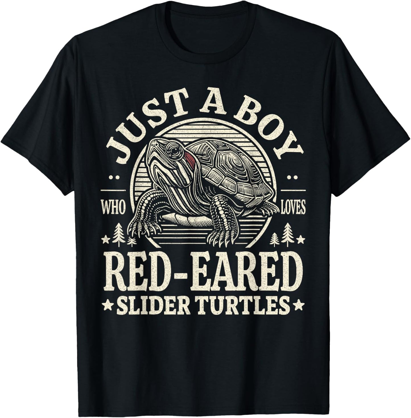 Just a Boy Who Loves Red-Eared Slider Turtles Reptile Retro T-Shirt - T-Shirt | Black