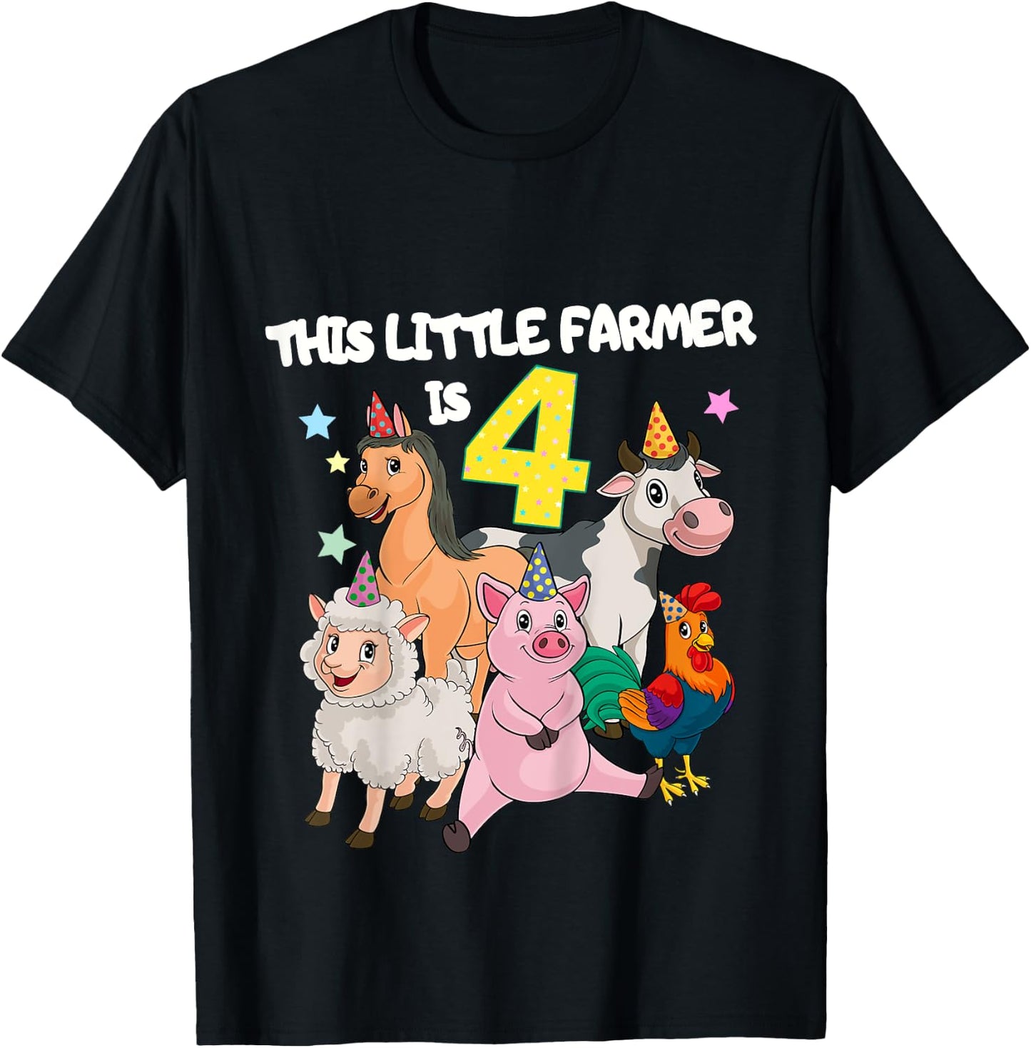 Kids Farm 4 Year Old Birthday Outfit Boy Tractor 4th Birthday T-Shirt - T-Shirt | Black