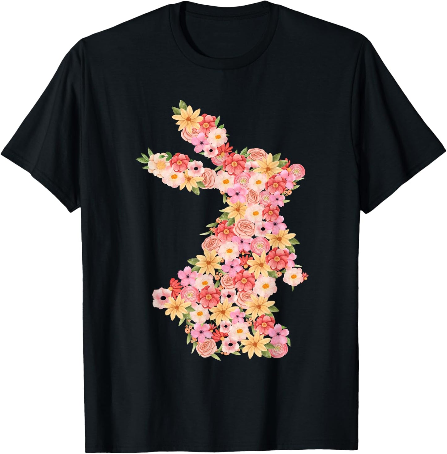 Floral Bunny Rabbit Spring Watercolor Easter Day Women Kids T-Shirt - T-Shirt | Black