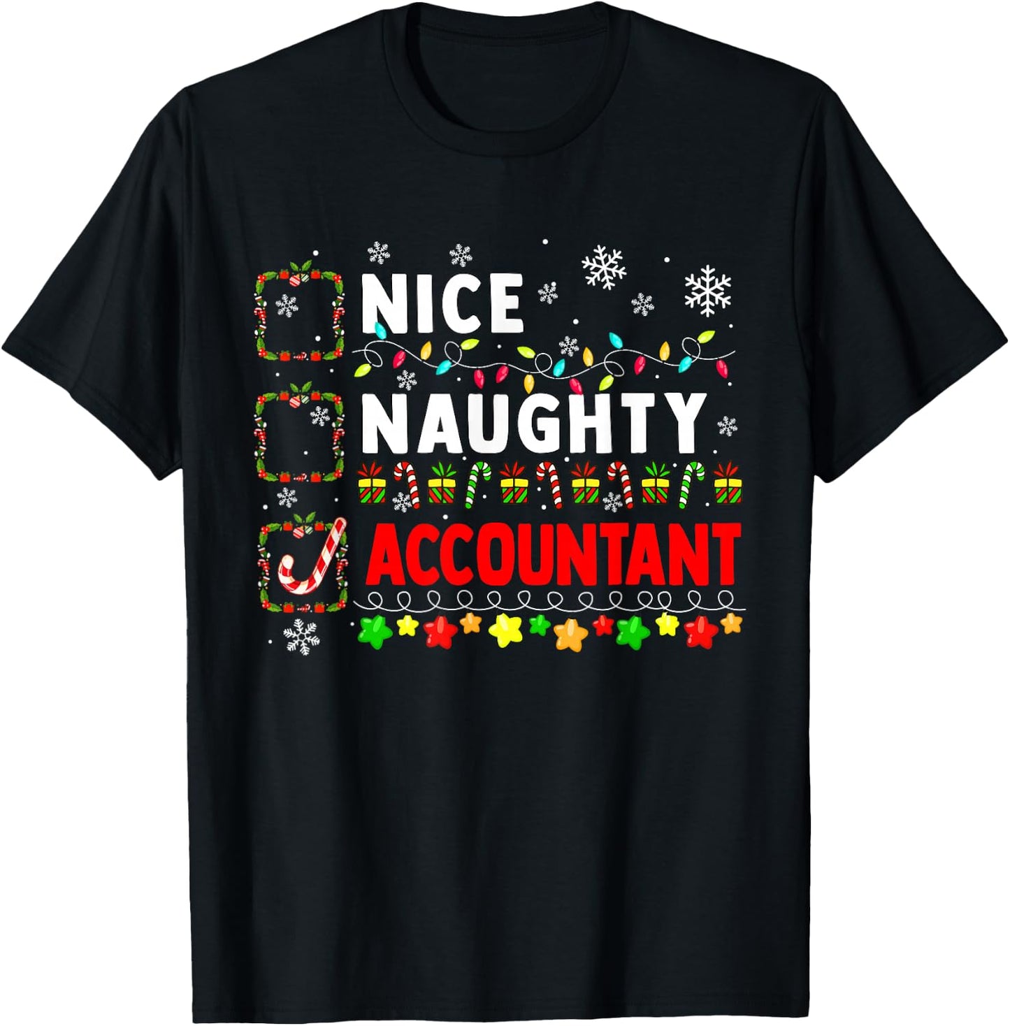Nice Naughty Accountant Christmas Colorful Matching Job Team T-Shirt - T-Shirt | Black