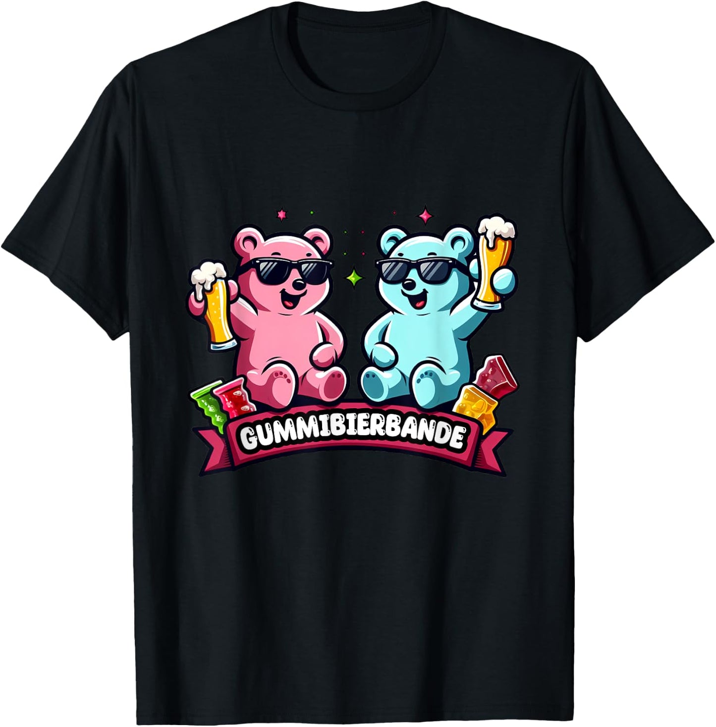 Rubber Beer Bande, Gummy Bears, Malle Party, JGA , black T-Shirt - T-Shirt | Black
