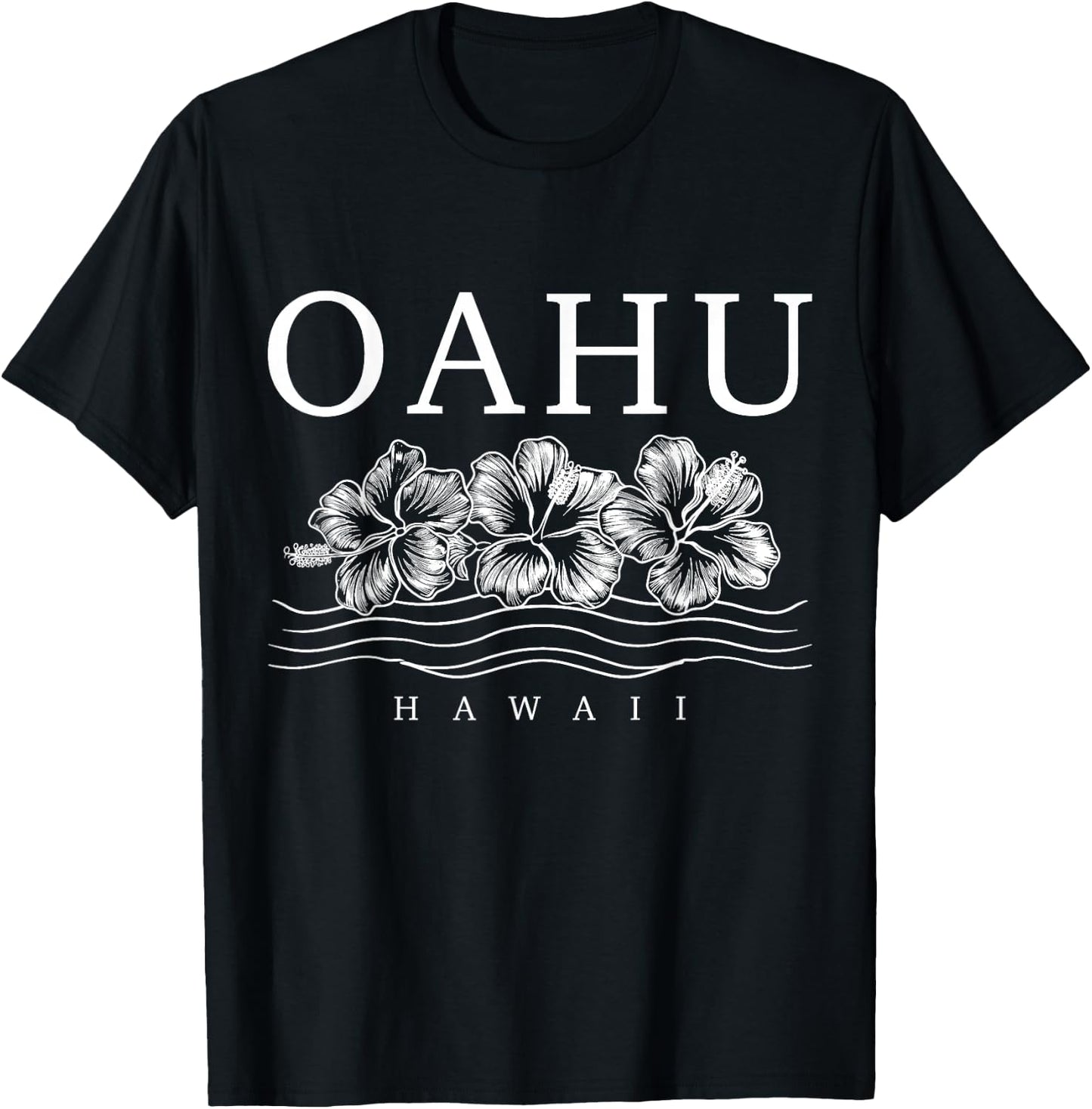 Oahu Hawaii Hawaiian Hibiscus Flowers Surfer Souvenir T-Shirt - T-Shirt | Black