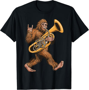 Bigfoot Playing Sousaphone Tuba Brass Musical Instrument T-Shirt - T-Shirt | Black