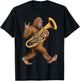 Bigfoot Playing Sousaphone Tuba Brass Musical Instrument T-Shirt - T-Shirt | Black