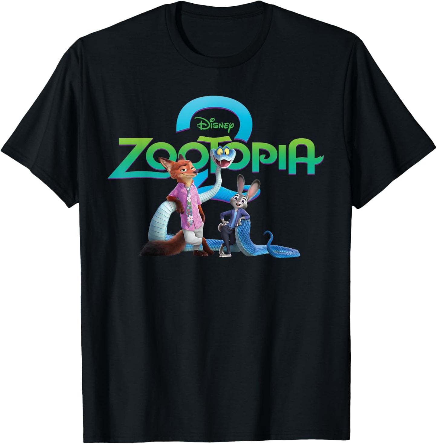 Disney Zootopia 2 Poster Art with Nick Judy Gary & Logo T-Shirt - T-Shirt | Black