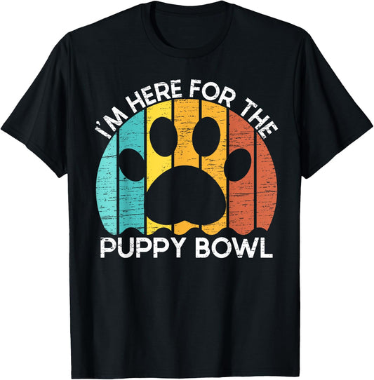 Vintage Funny Dog I'm Here For The Puppy Bowl T-Shirt - T-Shirt | Black