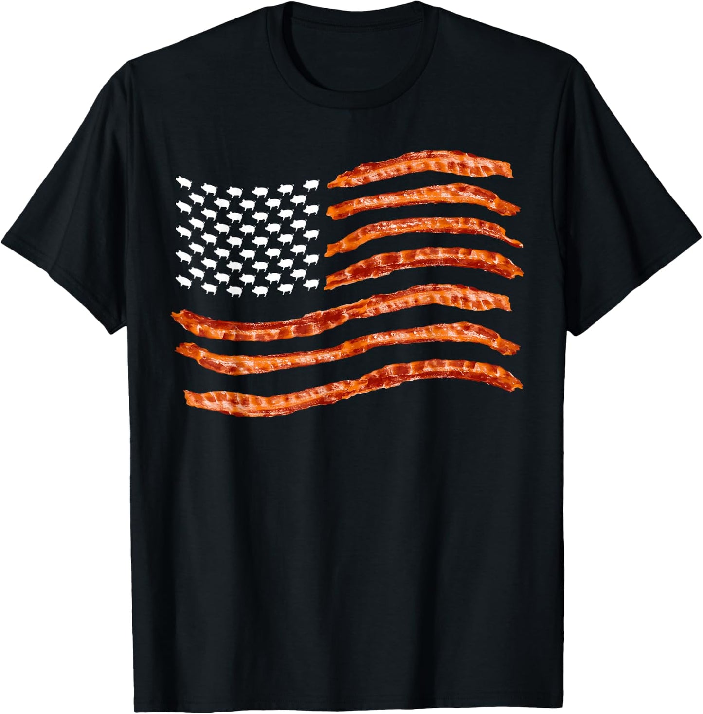 USA Bacon Flag | Cute US Dried Pigs Funny 4th of July Gift T-Shirt - T-Shirt | Black