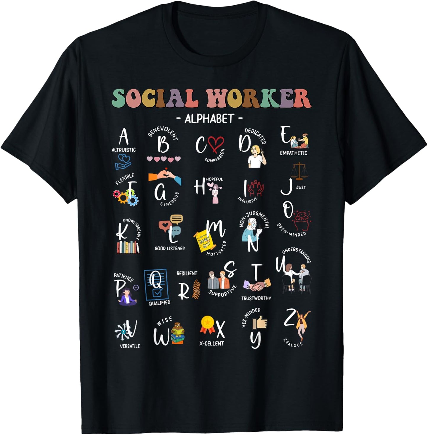 Social Worker Alphabet ABCs Funny Social Work Month T-Shirt - T-Shirt | Black