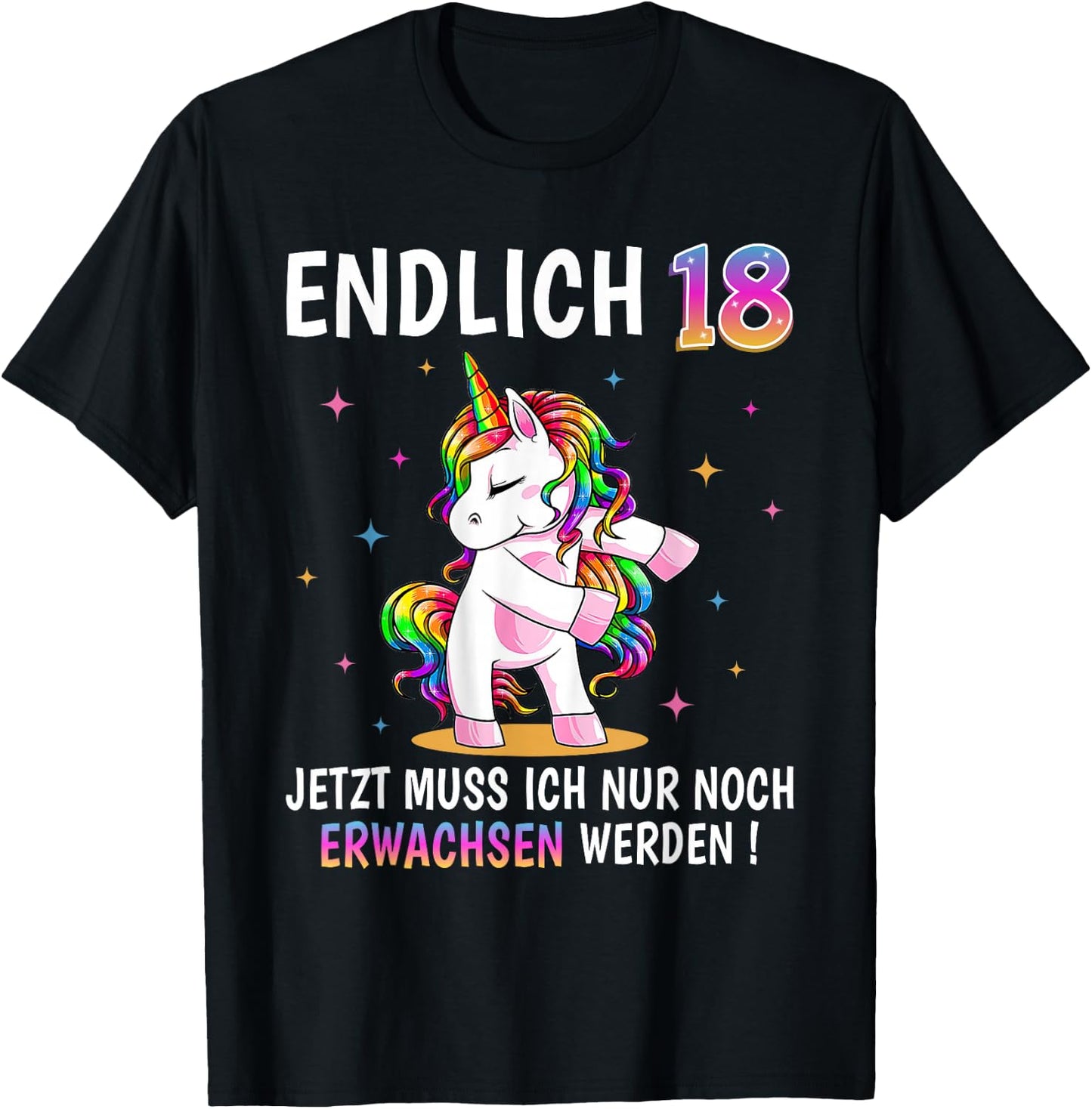 18th Birthday Girls Women Party Outfit Funny Unicorn , black T-Shirt - T-Shirt | Black