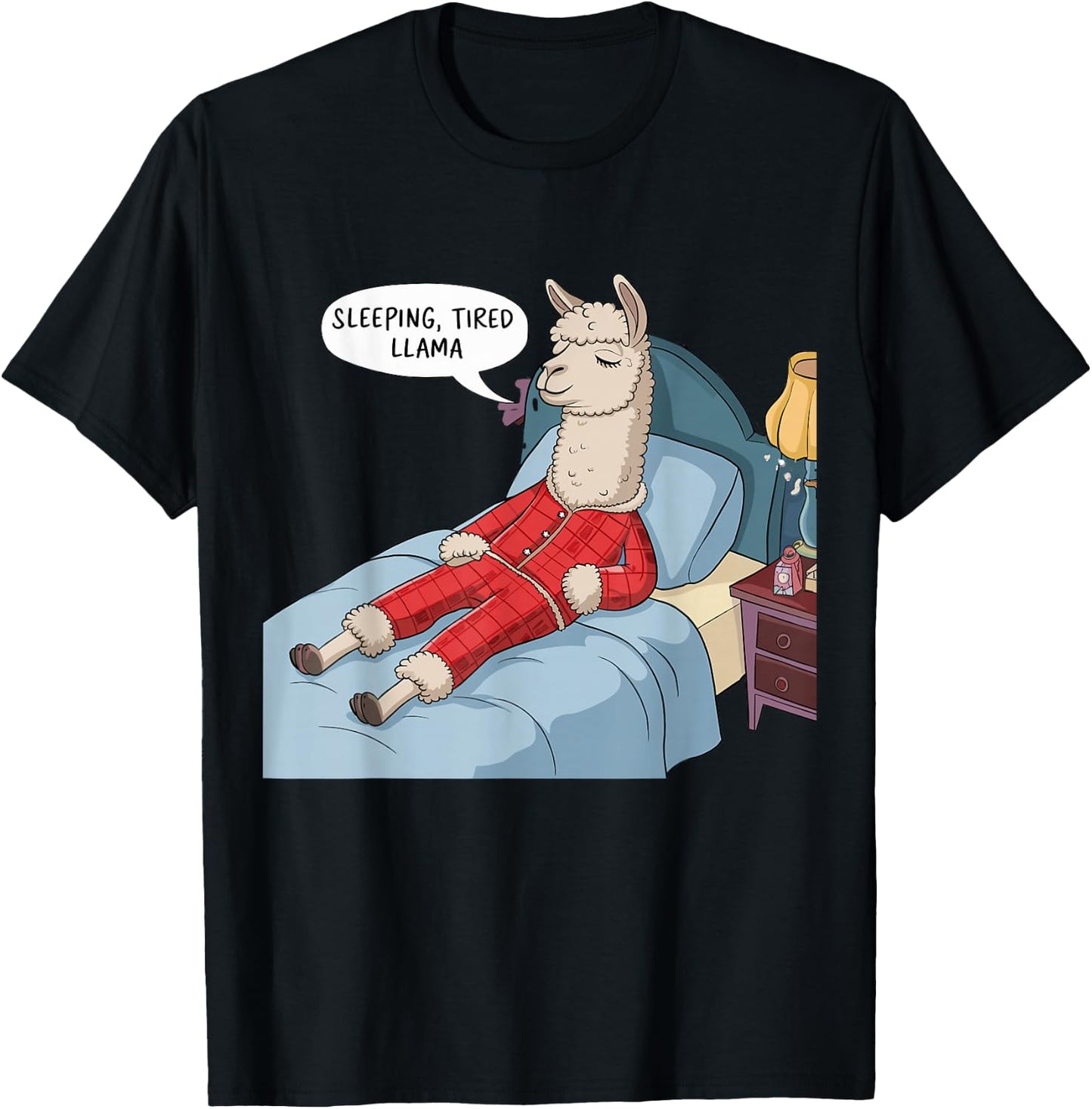 Alpaca Llama with Red Buffalo Plaid Pajamas Girl Boy Llama T-Shirt - T-Shirt | Black
