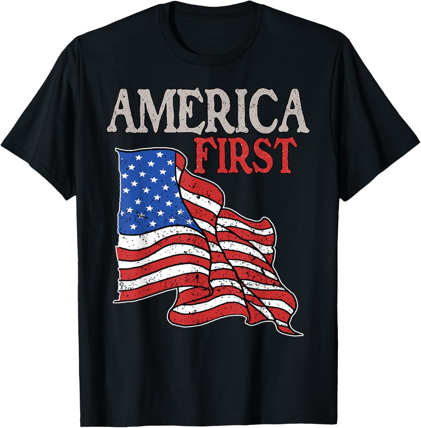 America first USA American patriot flag Memorial Day vintage T-Shirt - T-Shirt | Black