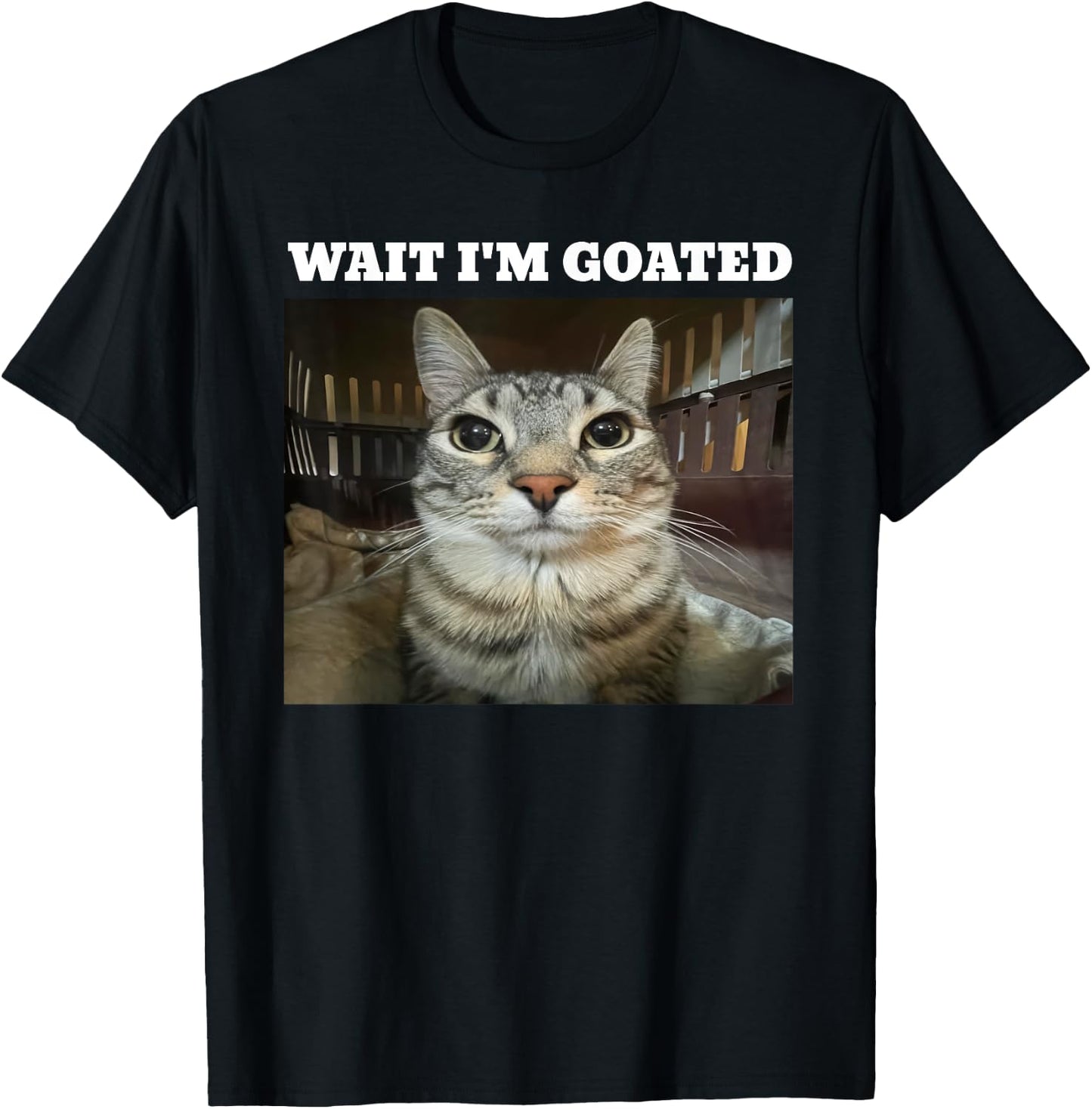 Wait I'm Goated Cat Meme T-Shirt - T-Shirt | Black