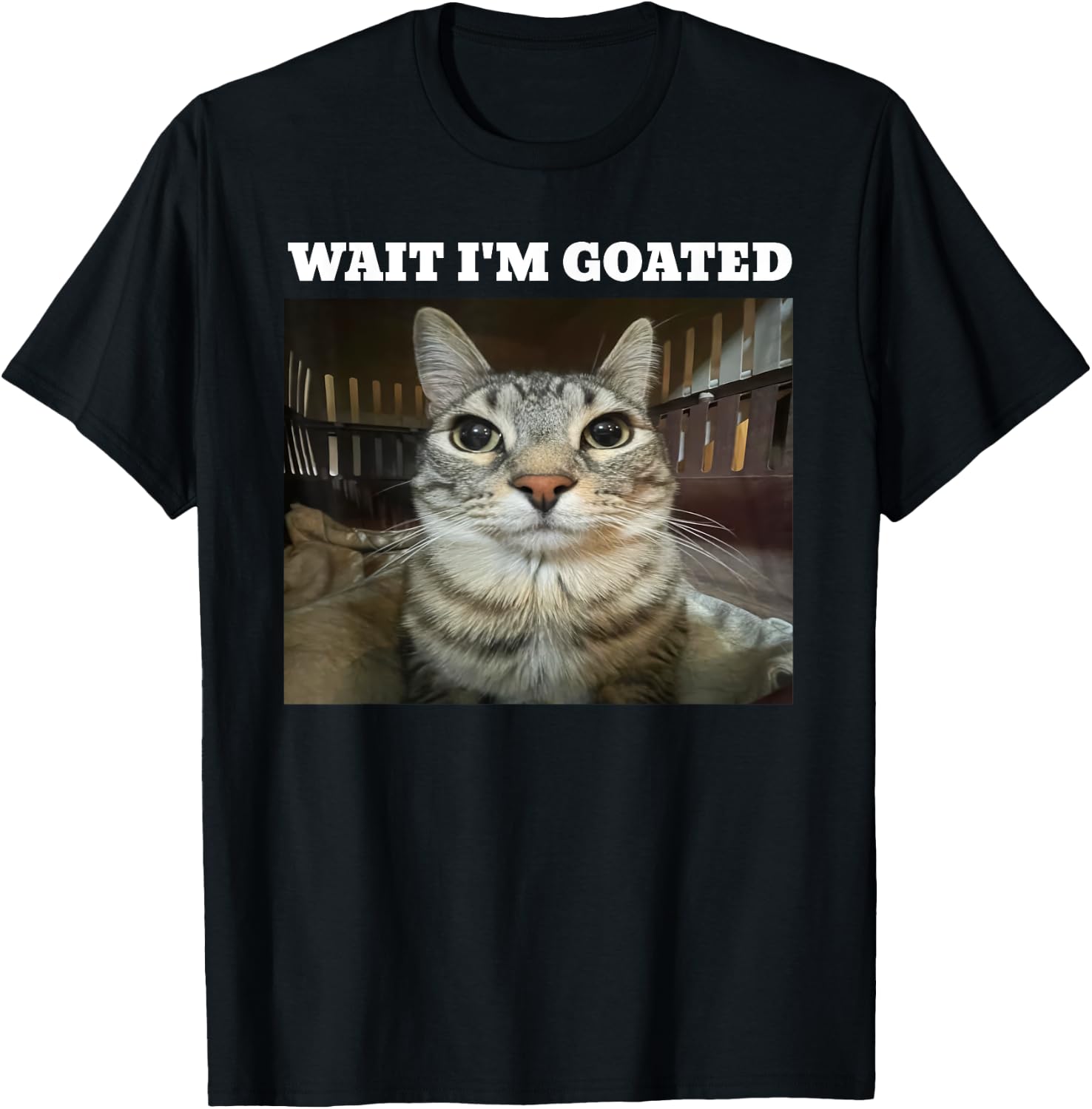 Wait I'm Goated Cat Meme T-Shirt - T-Shirt | Black