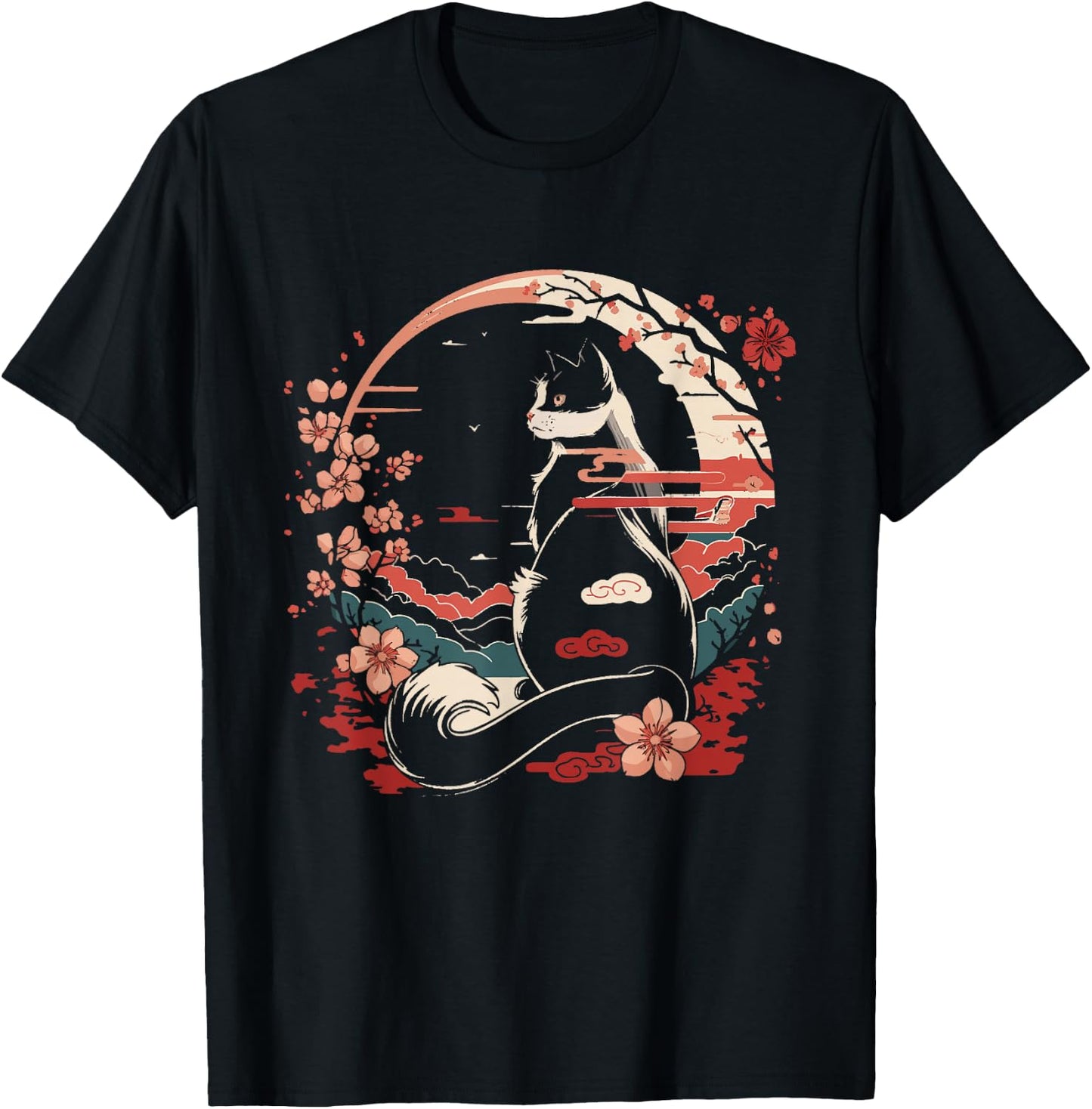 Cat Japan Style Funny Cat Gift Retro Vintage Funny Cat Women Girls Kids T-Shirt - T-Shirt | Black