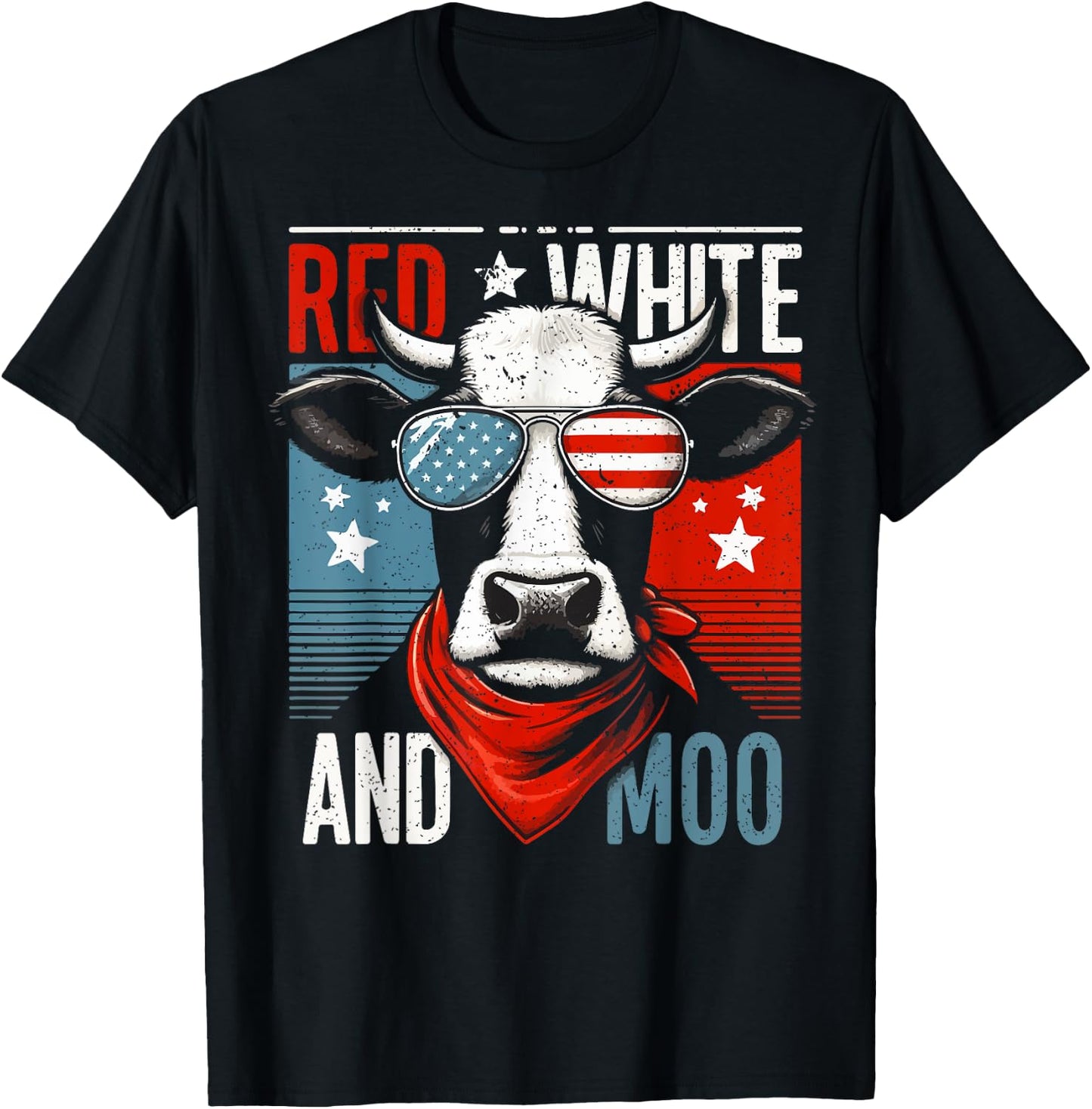Moorica Highland Cow Red White Blue 4th Of July Patriotic T-Shirt - T-Shirt | Black
