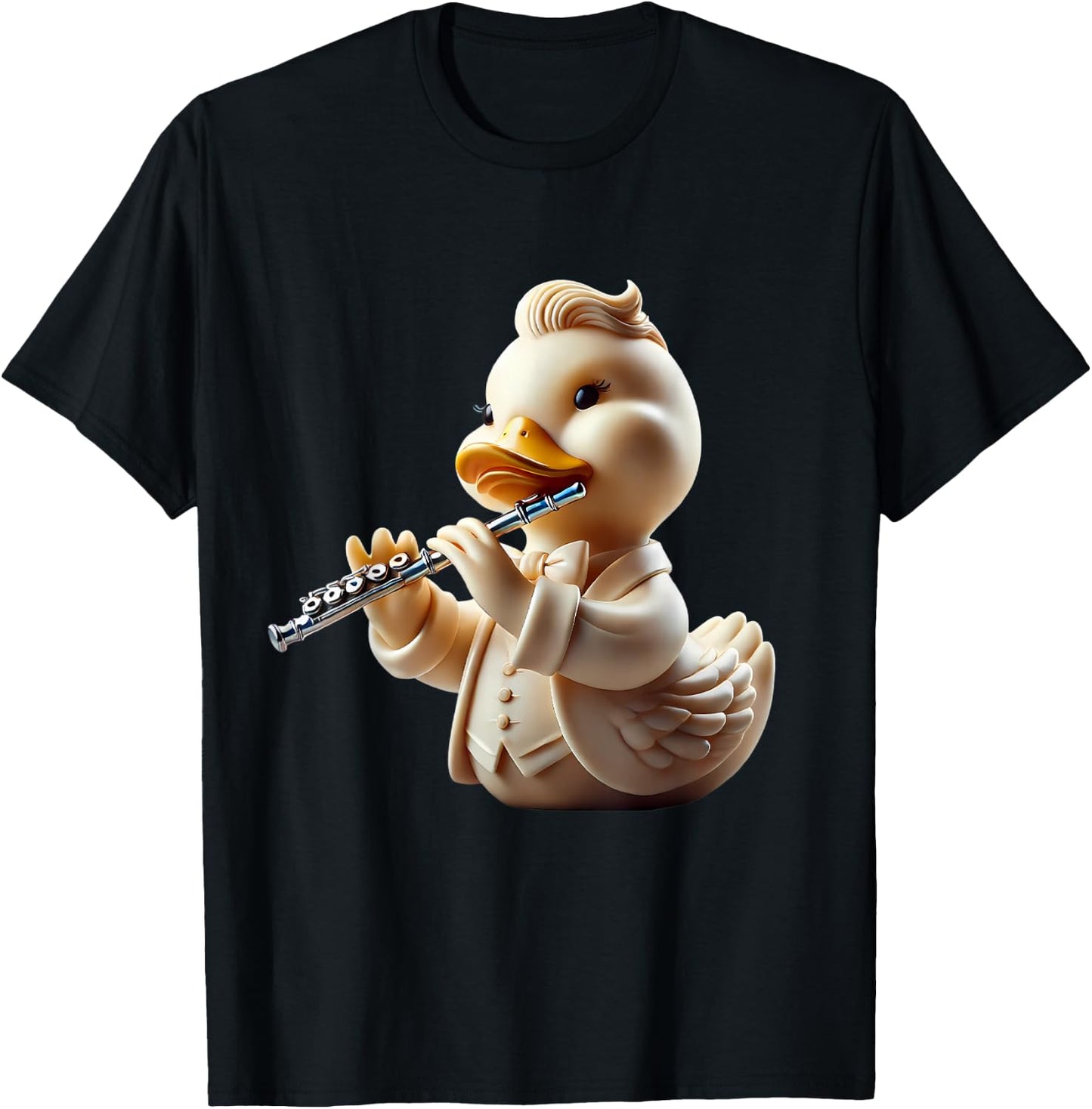 Rubber Duck Playing Flute Player Ducky Duckie T-Shirt - T-Shirt | Black