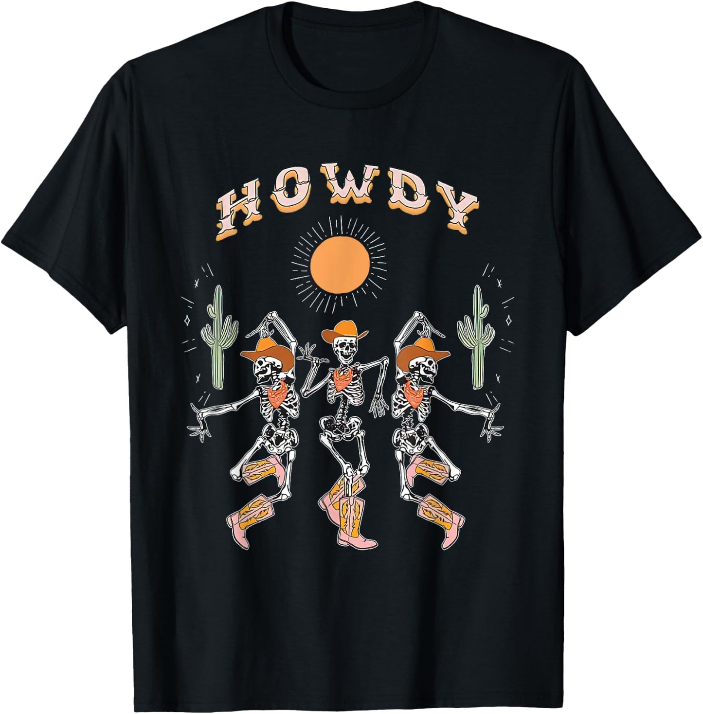 Howdy Cowboy Skeleton Dancing Country Western Halloween T-Shirt - T-Shirt | Black