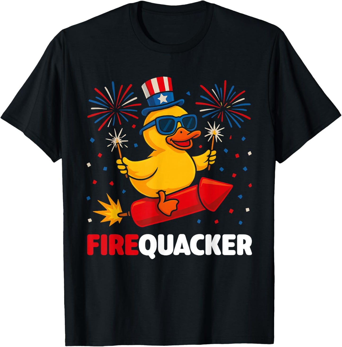 4th of July Duck Firequacker Patriotic Fourth of July Funny T-Shirt - T-Shirt | Black