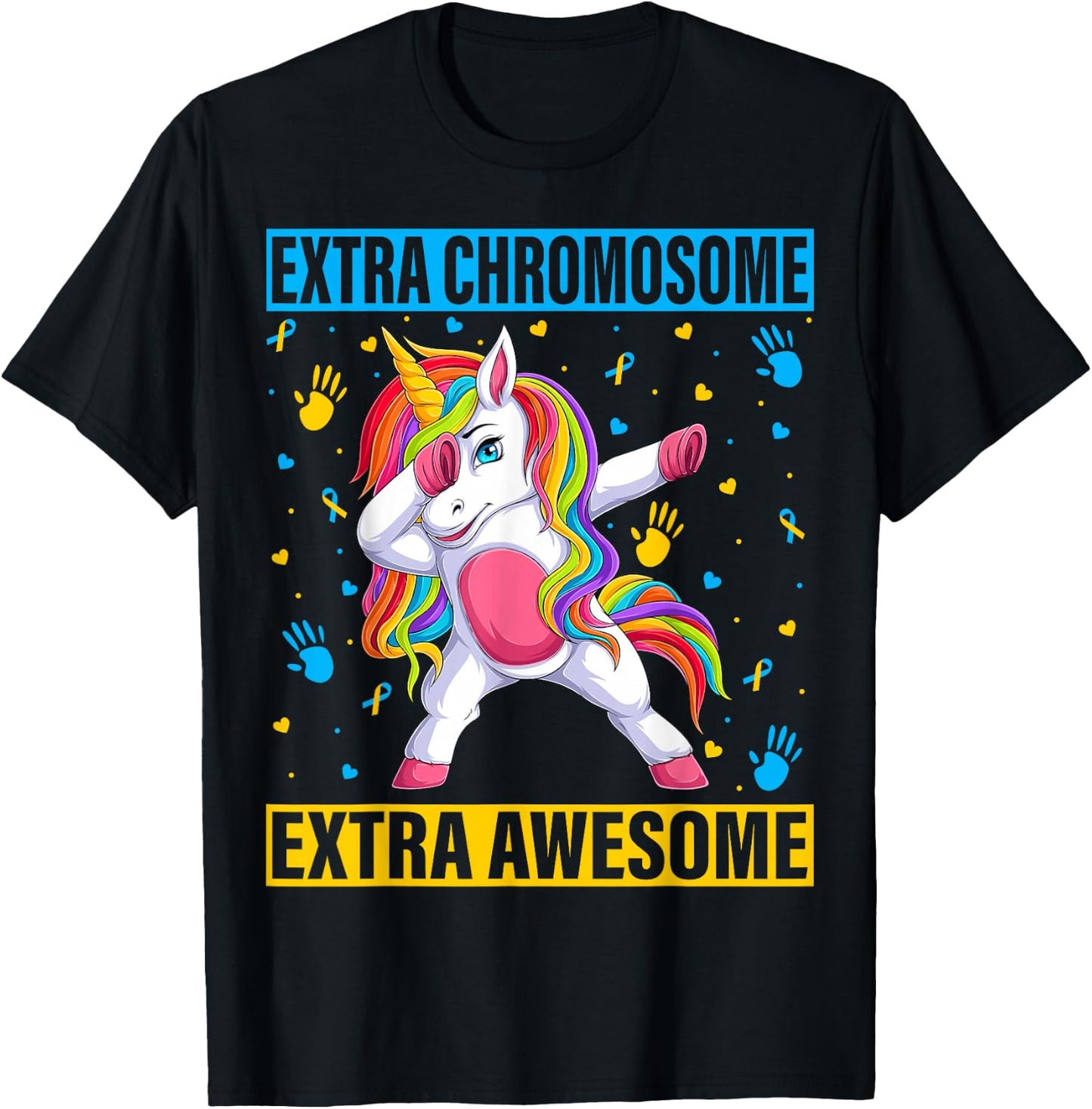 Unicorn Down Syndrome Awareness Awesome Extra Chromosome T-Shirt - T-Shirt | Black