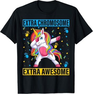 Unicorn Down Syndrome Awareness Awesome Extra Chromosome T-Shirt - T-Shirt | Black