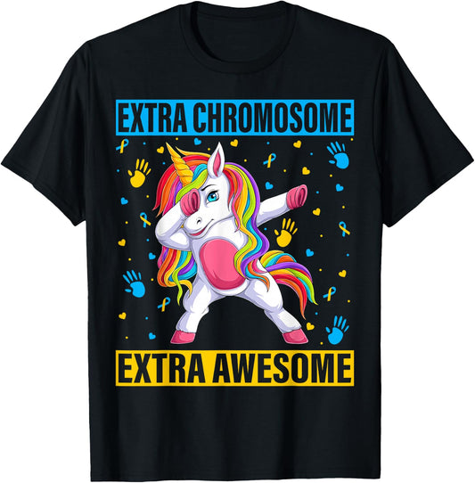 Unicorn Down Syndrome Awareness Awesome Extra Chromosome T-Shirt - T-Shirt | Black