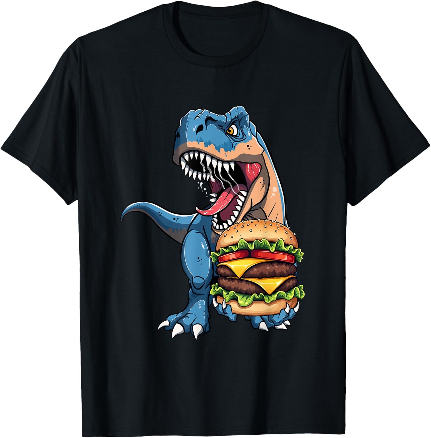 T Rex Dinosaur Cheeseburger Hamburger Kids Men Women T-Shirt - T-Shirt | Black