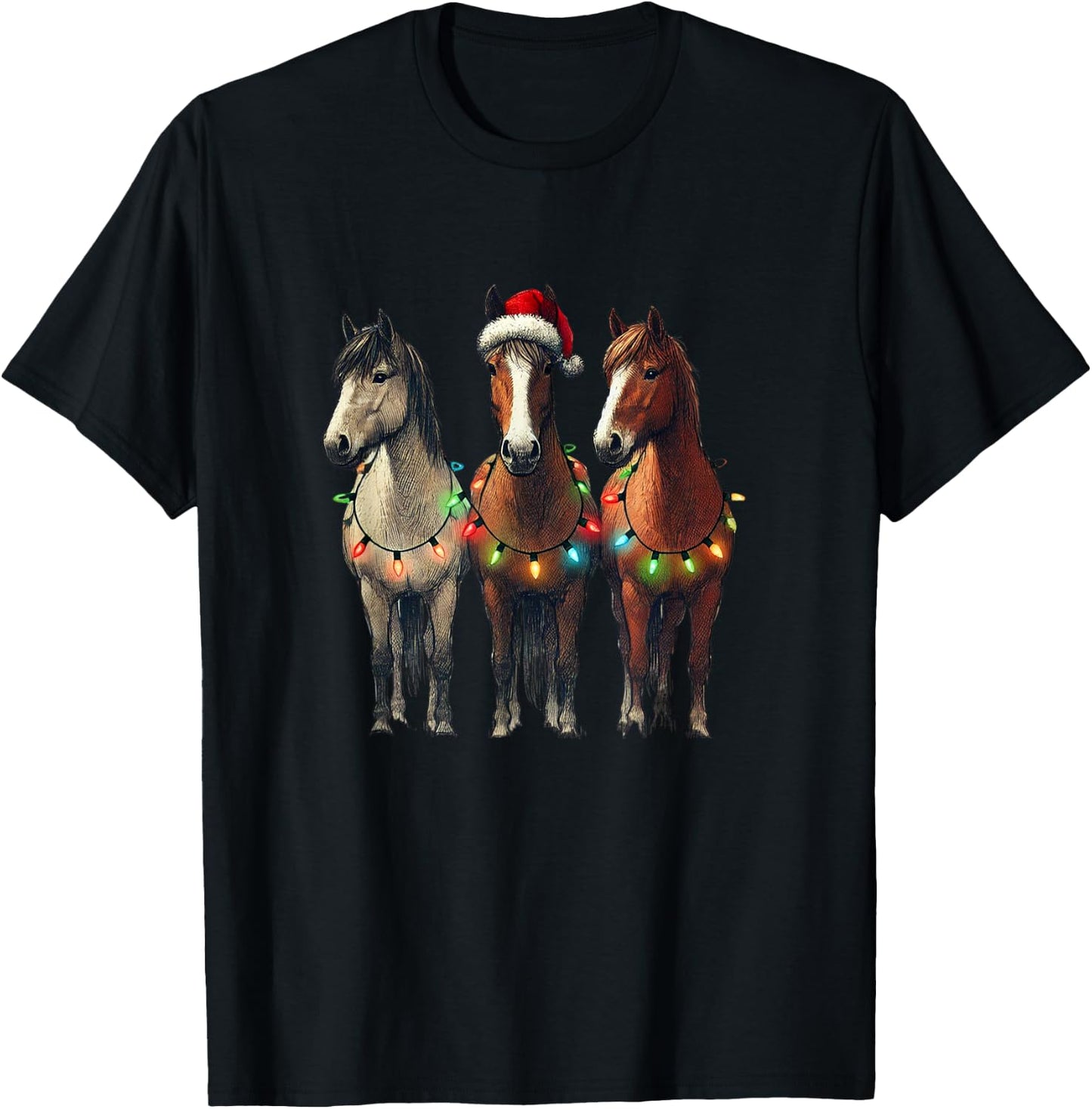 Christmas Horses Winter Pony Riding , black T-Shirt - T-Shirt | Black