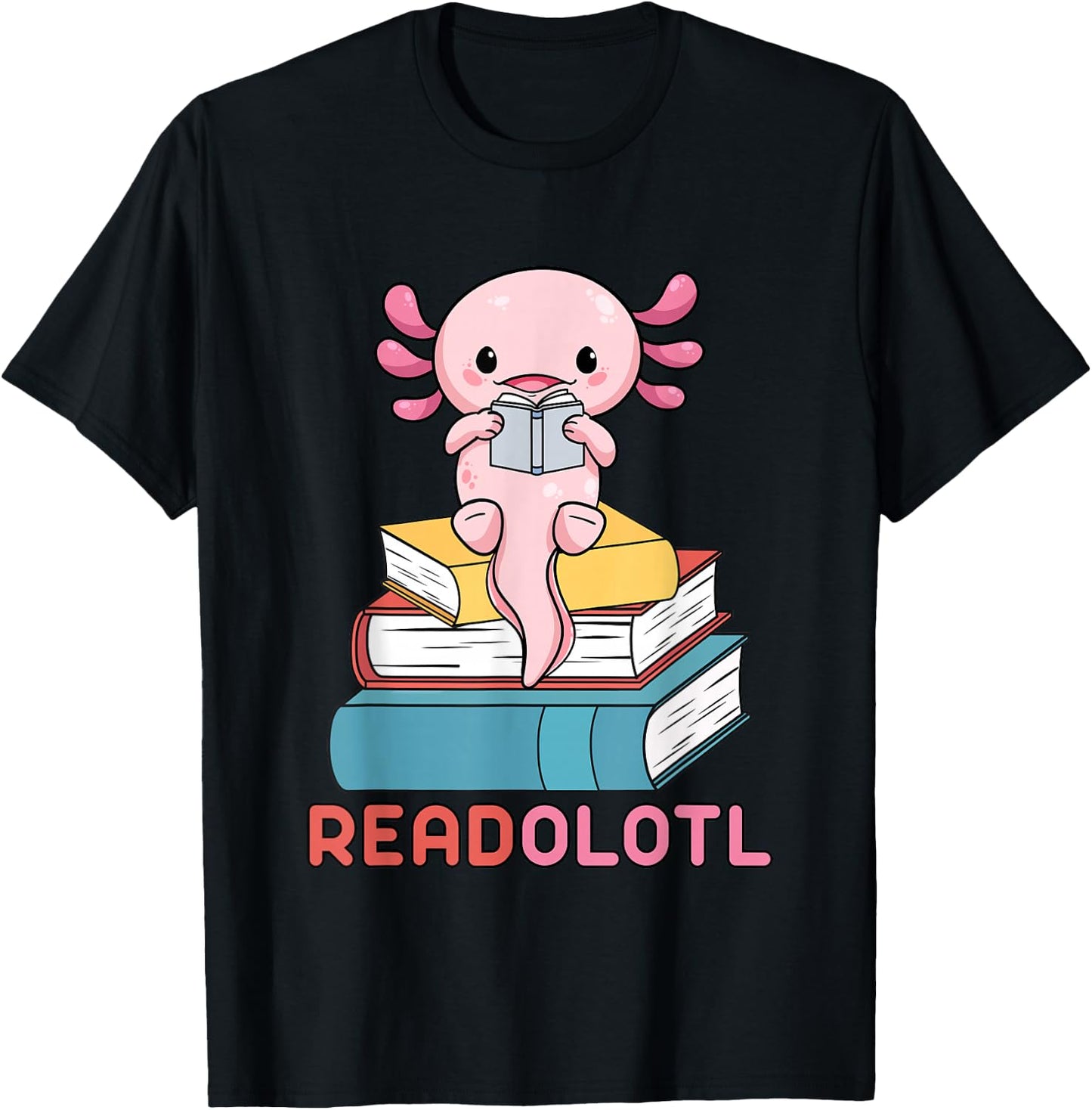 Readolotl Cute Read Axolotl Book Lover Librarian Bookworm T-Shirt - T-Shirt | Black