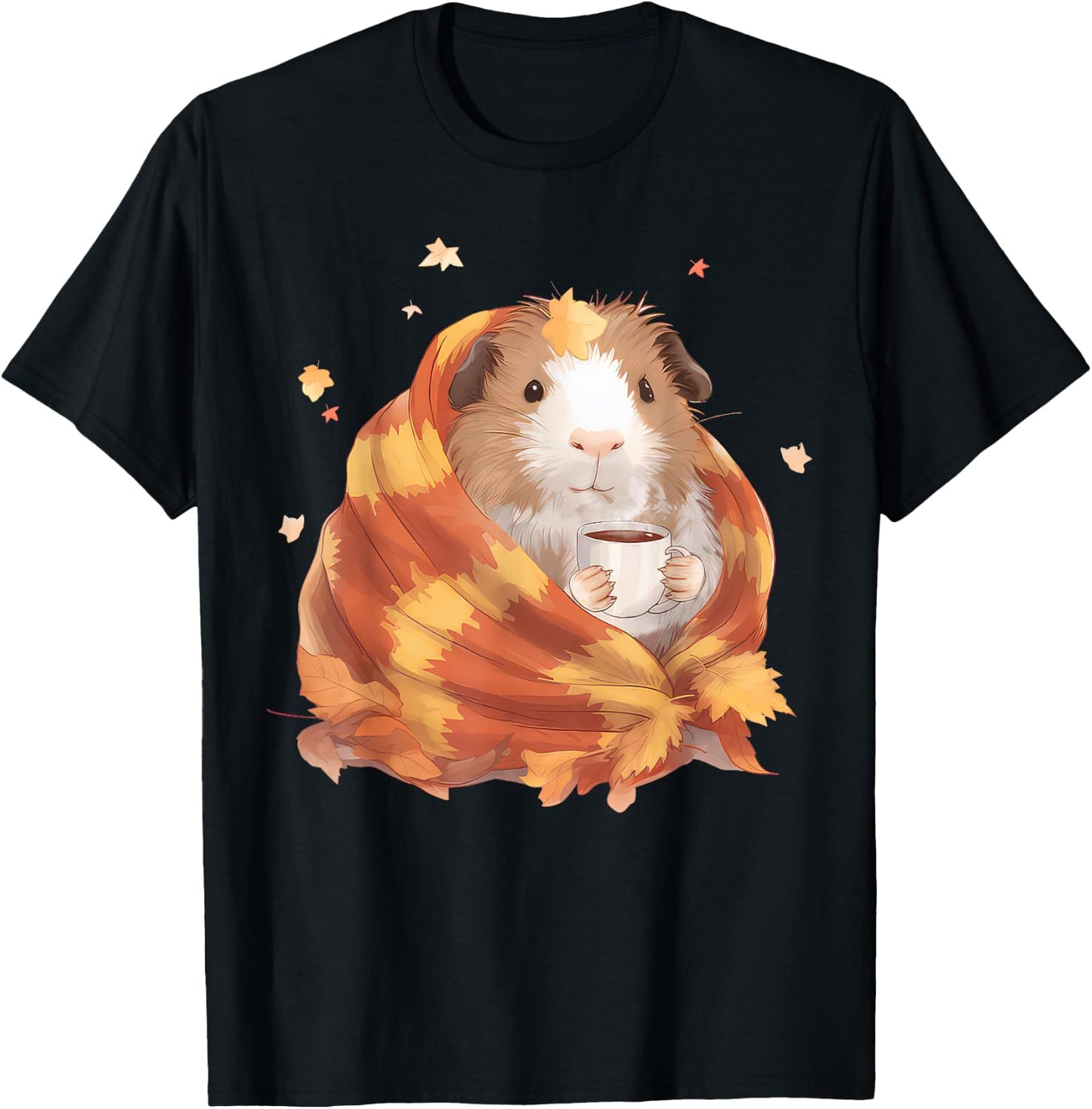 Guinea Pig Drinking Coffee Autumn Fall Guinea Pig Lover T-Shirt - T-Shirt | Black