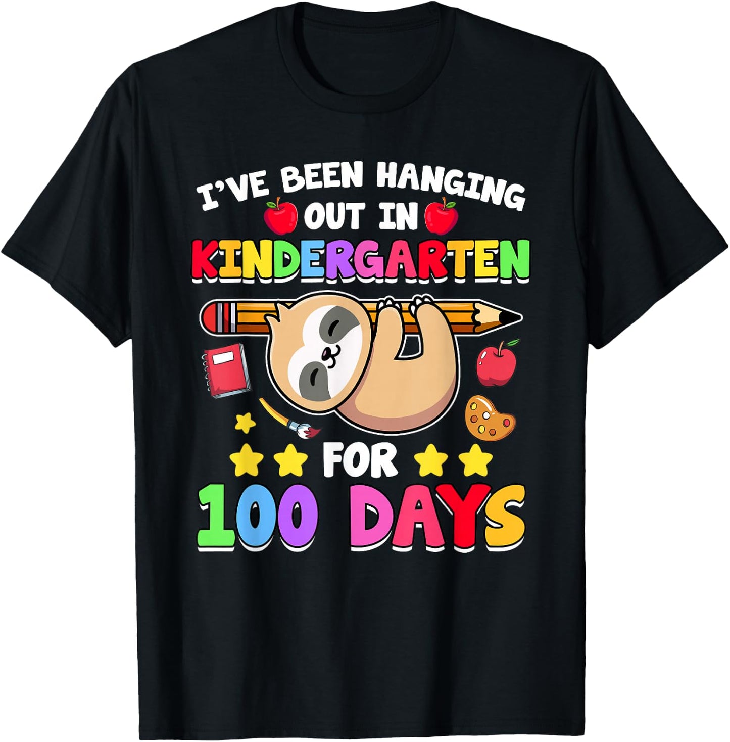 100th Day of School Sloth Shirt Kindergarten 100 Days School T-Shirt - T-Shirt | Black
