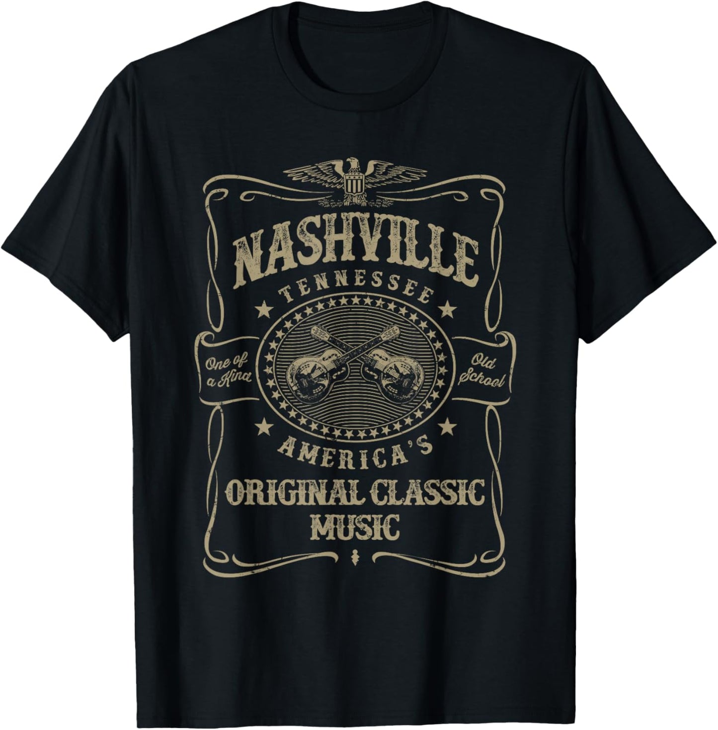 Nashville Music City USA Vintage T-Shirt - T-Shirt | Black